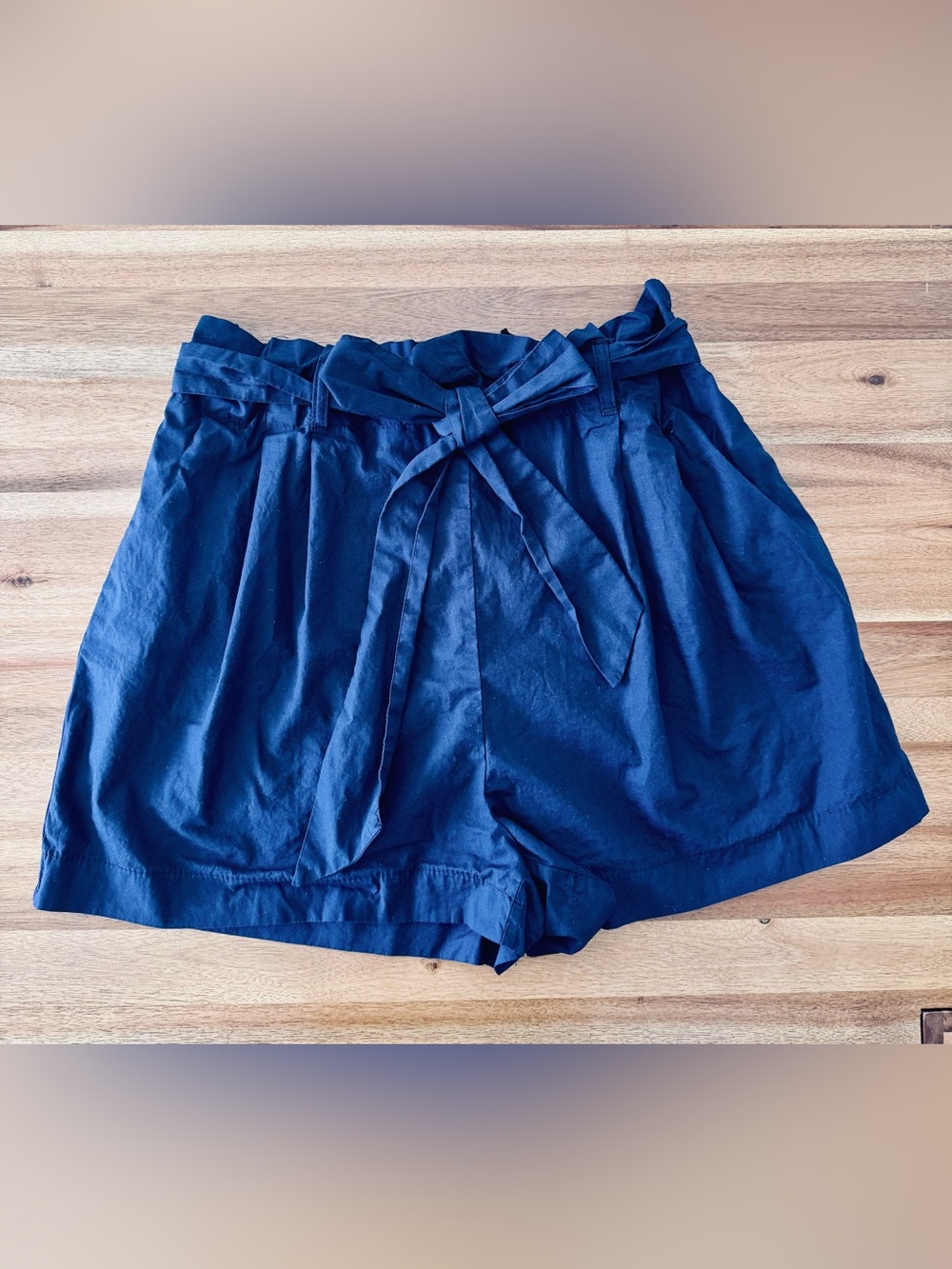 ZARA BASIC navy ruffled waist shorts